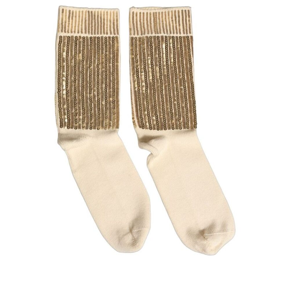 Dolce & Gabbana Off White Sequin Cotton Mid Calf Accessory Men's Socks